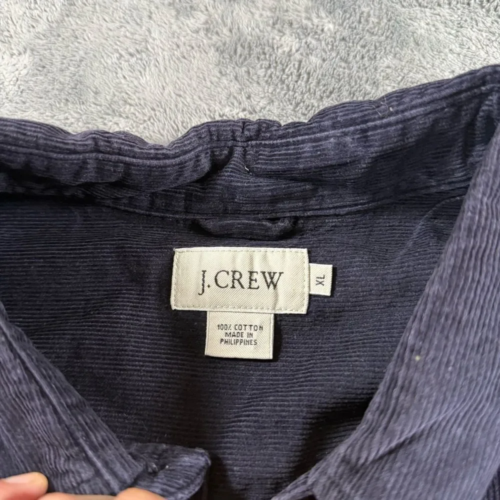 J. Crew Men’s Navy Corduroy Long Sleeve Button Down Pocket Shirt XL